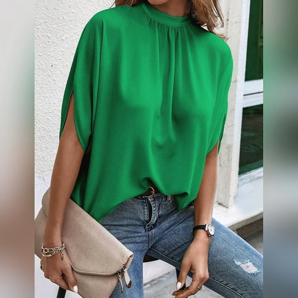 New Luxe Flowy Tie Dolman Sleeve Top Blouse Green - Picture 2 of 7